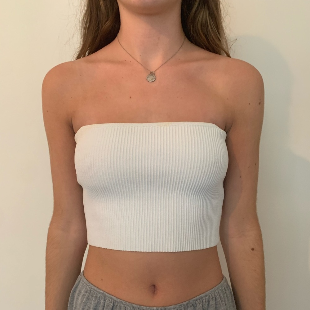 LA Hearts White ribbed bandeau top